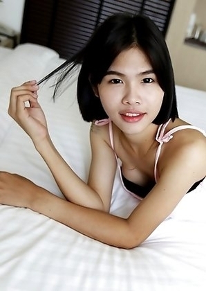 25yo busty Thai ladyboy Gogo sucks his big white cock and gets cum on her big tits
