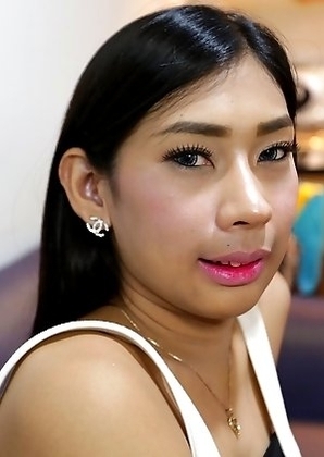 Busty Thai newhalf Arin gets cum on herself after jerking her big cock