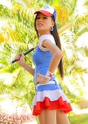 Ladyboy Bell is ready to play in her sexy baseball outfit