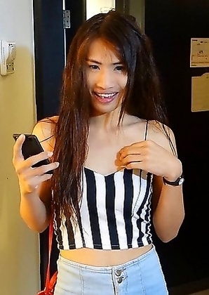 21 year old Thai ladyboy Donut sucks white cock and jerks off for cumshots