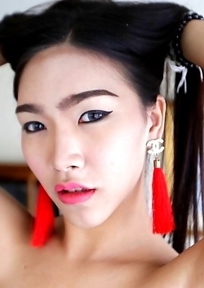 21 year old busty Thai ladyboy Ivy strips and sucks tourist cock for a facial