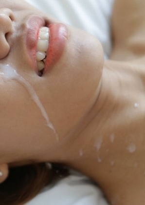 18yo petite Thai ladyboy Natty has face and chest covered in cum