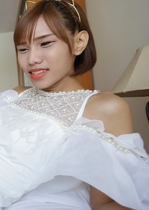 18yo petite Thai ladyboy Natty has face and chest covered in cum